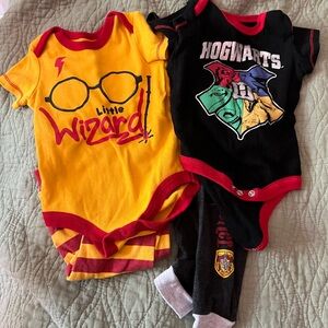 Harry Potter Hogwarts Wizard lot Yellow and Red Baby Onesie size 3-6M
